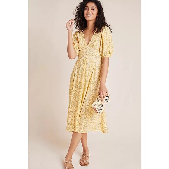 Faithfull the Brand Dresses & Skirts - Faithful the Brand Yellow Delia Snake Print Midi Dress Size 6 Anthropologie